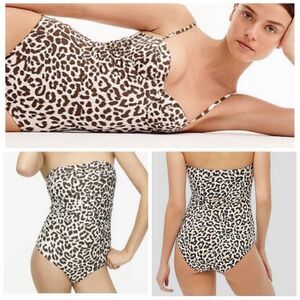 J. CREW Ruched Leopard Strapless Bandeau One Piece Swimsuit